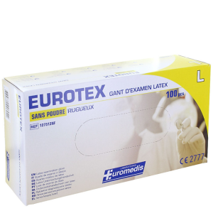 EUROTEX Guanti in Lattice Senza Polvere Bianchi Tag. L - 100Pz